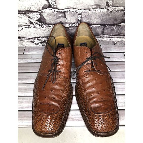 Caporicci Italy Vintage Almond Genuine Ostrich Woven Dress Shoes Men 13M US/46EU main image 15